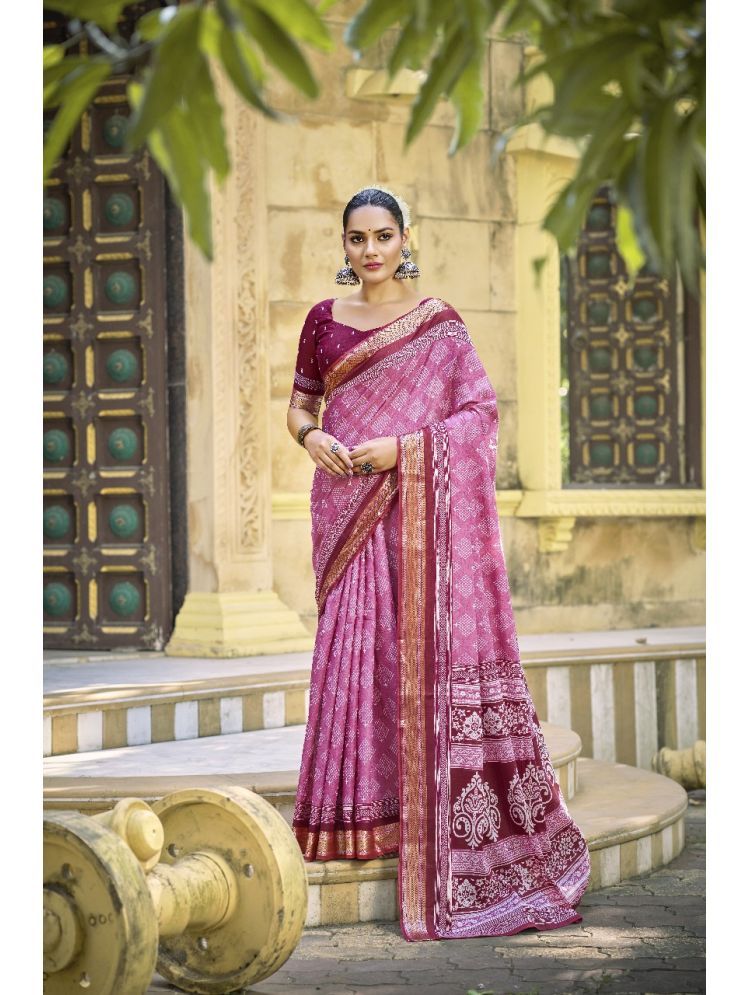     			KIRMESH FASHION Pack of 1 Cotton Printed Saree With Blouse Piece ( Pink )