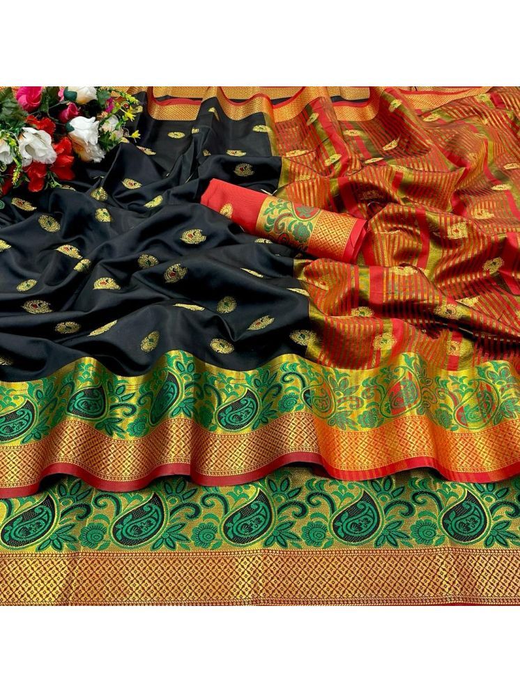     			Kalpana Creation Pack of 1 Cotton Silk Woven Saree With Blouse Piece ( Black )