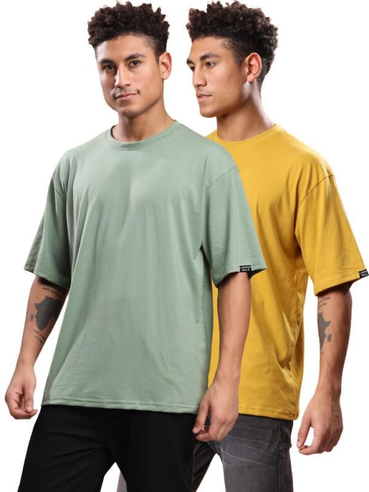     			LONDON HILLS Cotton Blend Oversized Fit Solid Half Sleeves Men's Round T-Shirt - Green ( Pack of 2 )