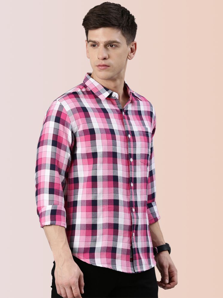     			Lucky Roger Cotton Blend Regular Fit Checks Full Sleeves Men's Casual Shirt - Pink ( Pack of 1 )