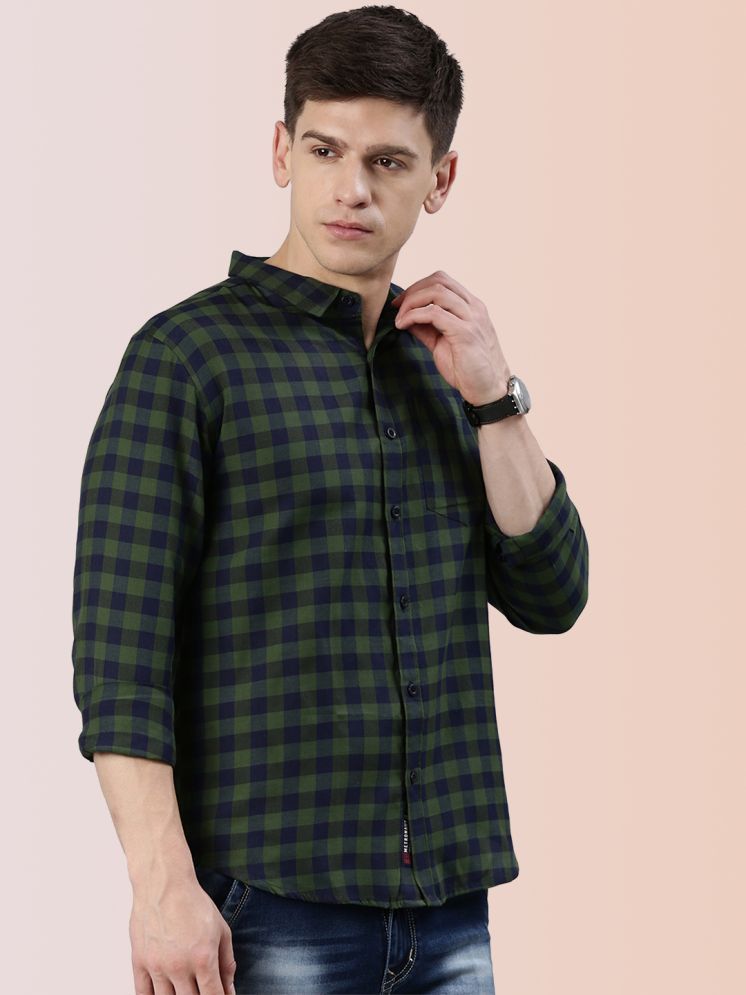     			Lucky Roger Cotton Blend Regular Fit Checks Full Sleeves Men's Casual Shirt - Olive ( Pack of 1 )