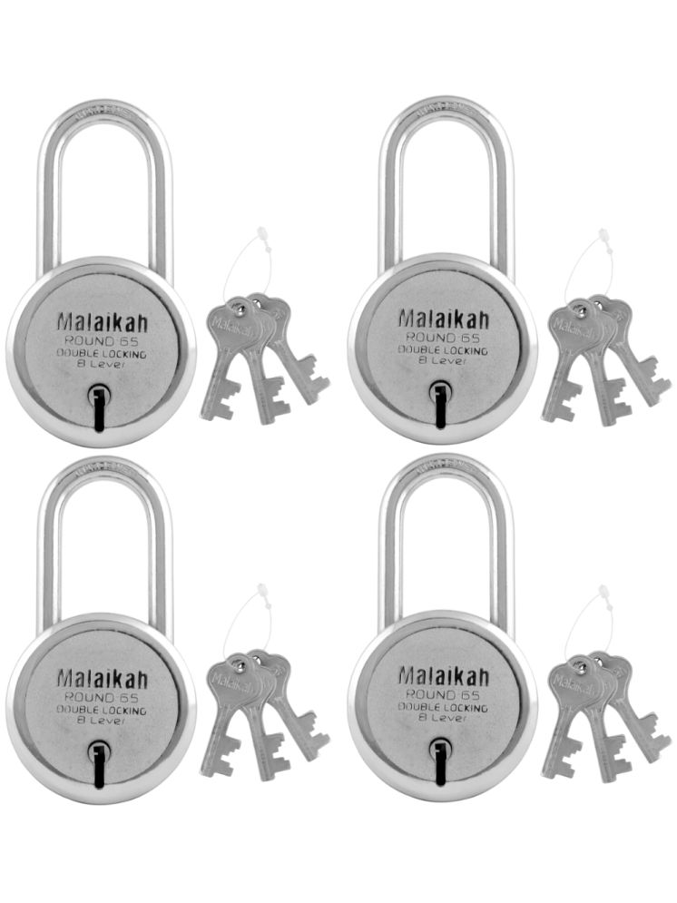     			Malaikah Round 65mm Long Shackle Double Locking 8 Lever Comes With 3 Keys Pack Of 4