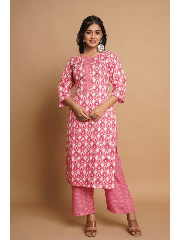     			Sitaram Designer Cotton Printed Kurti With Palazzo Women's Stitched Salwar Suit - Pink ( Pack of 1 )