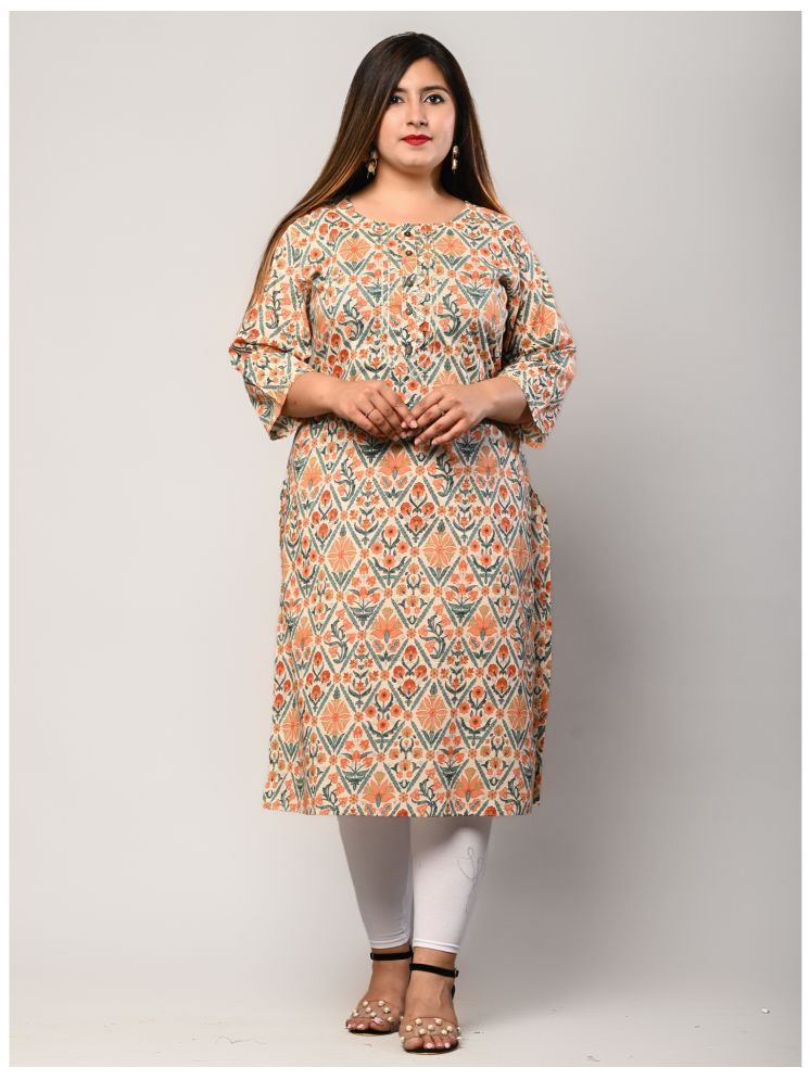     			Swasti Pack of 1 Cotton Printed Straight Women's Kurti - ( Beige )