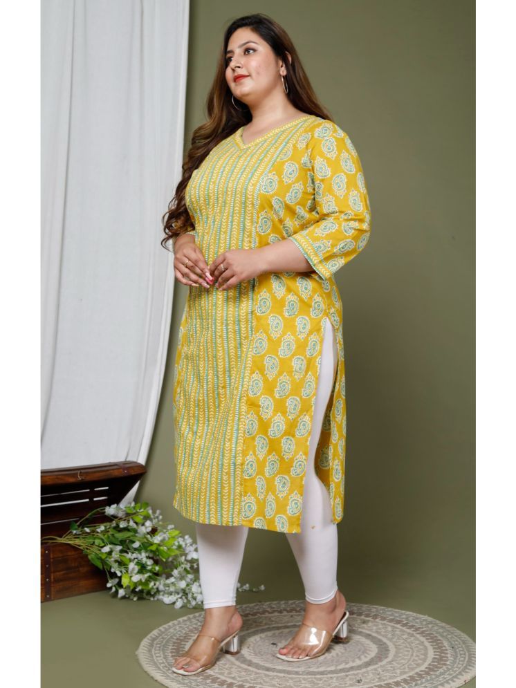     			Swasti Pack of 1 Cotton Printed Straight Women's Kurti - ( Yellow )