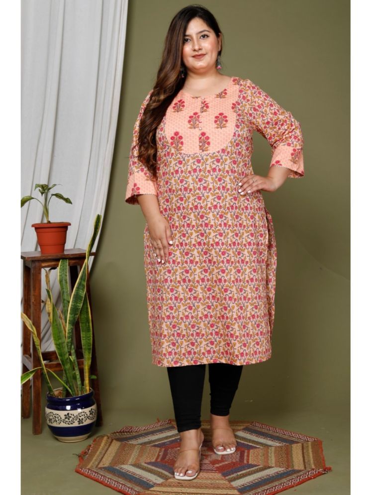     			Swasti Pack of 1 Cotton Printed Straight Women's Kurti - ( Peach )