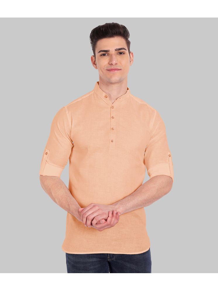     			Vida Loca Linen Slim Fit Solids Rollup Sleeves Men's Casual Shirt - Light Orange ( Pack of 1 )