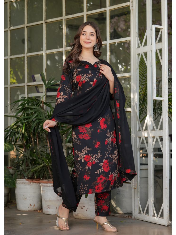     			Vividvibe Silk Blend Embroidered Kurti With Pants Women's Stitched Salwar Suit - Black ( Pack of 1 )