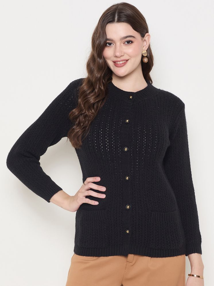     			zigo Acro Wool Round Neck Women's Buttoned Cardigans - Black ( )