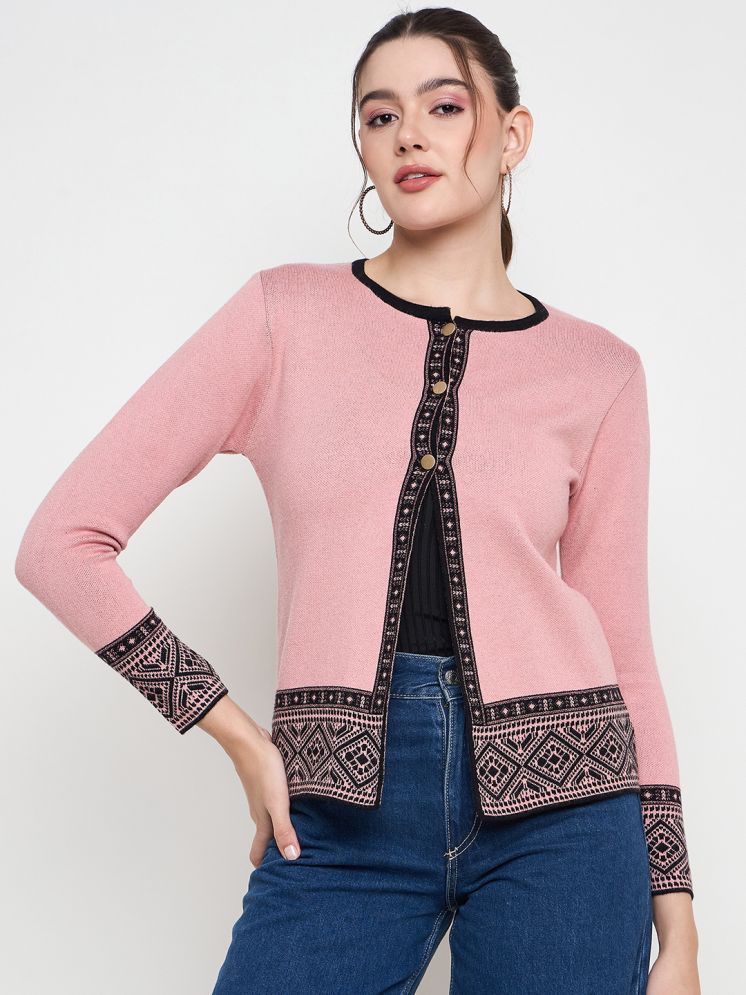     			zigo Acro Wool Round Neck Women's Buttoned Cardigans - Pink ( )