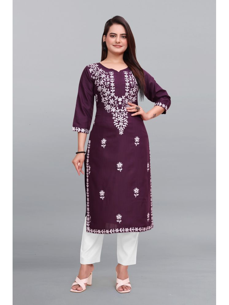     			GOROLY Pack of 1 Cotton Embroidered Straight Women's Kurti - ( Wine )