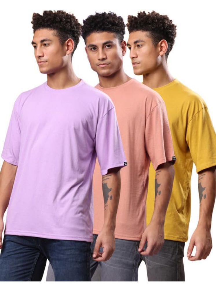     			LONDON HILLS Cotton Blend Oversized Fit Solid Half Sleeves Men's Round T-Shirt - Peach ( Pack of 3 )