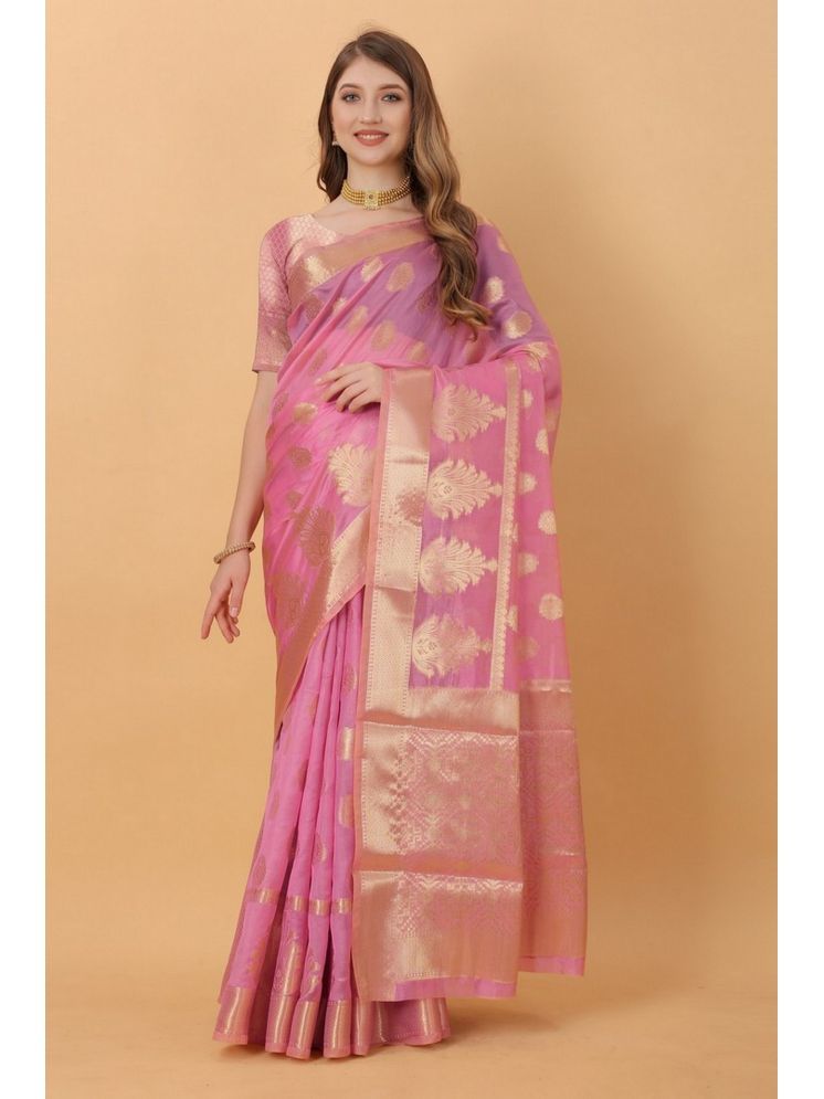     			Varni Fabrics Pack of 1 Silk Woven Saree With Blouse Piece ( Pink )