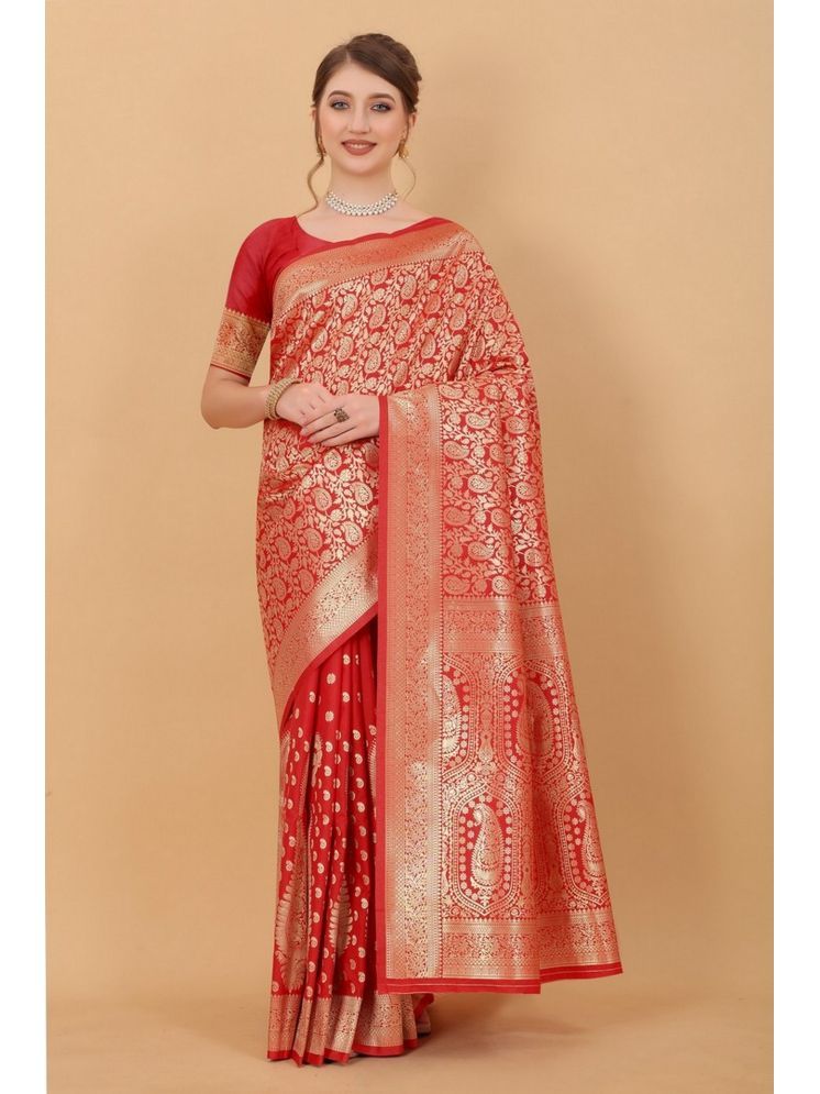     			Varni Fabrics Pack of 1 Silk Woven Saree With Blouse Piece ( Red )