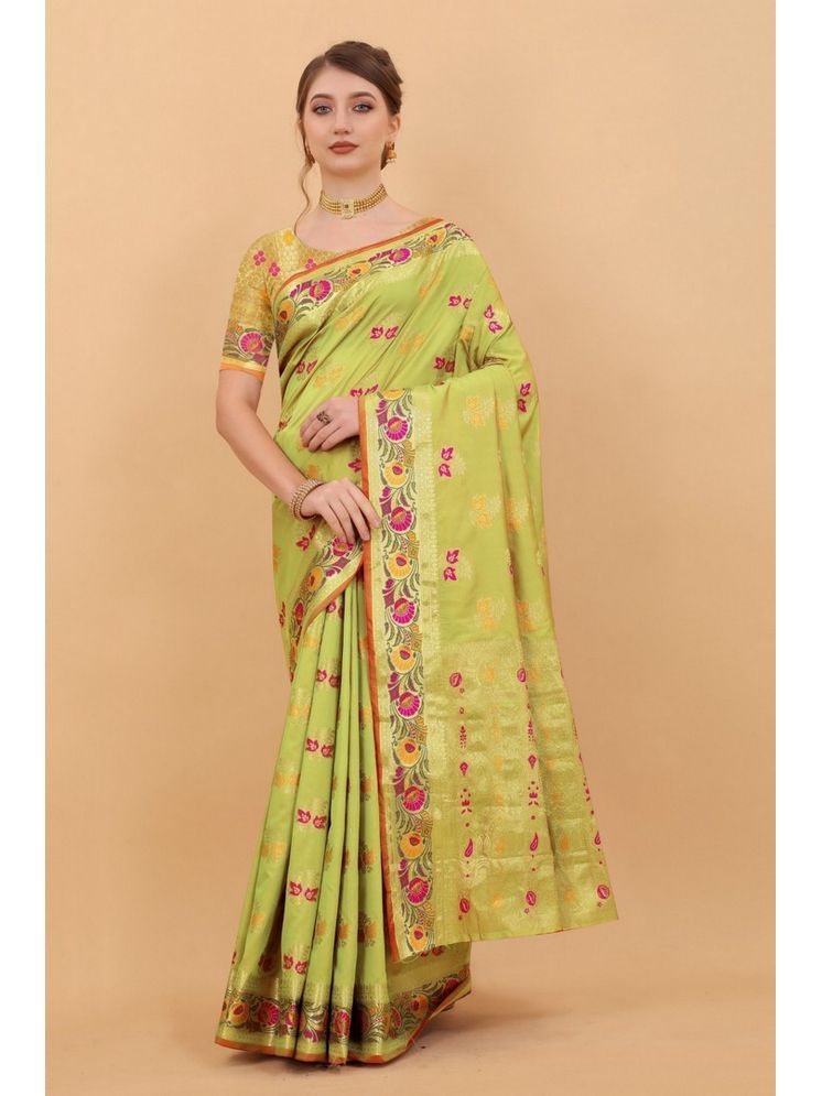     			Varni Fabrics Pack of 1 Silk Woven Saree With Blouse Piece ( Yellow )