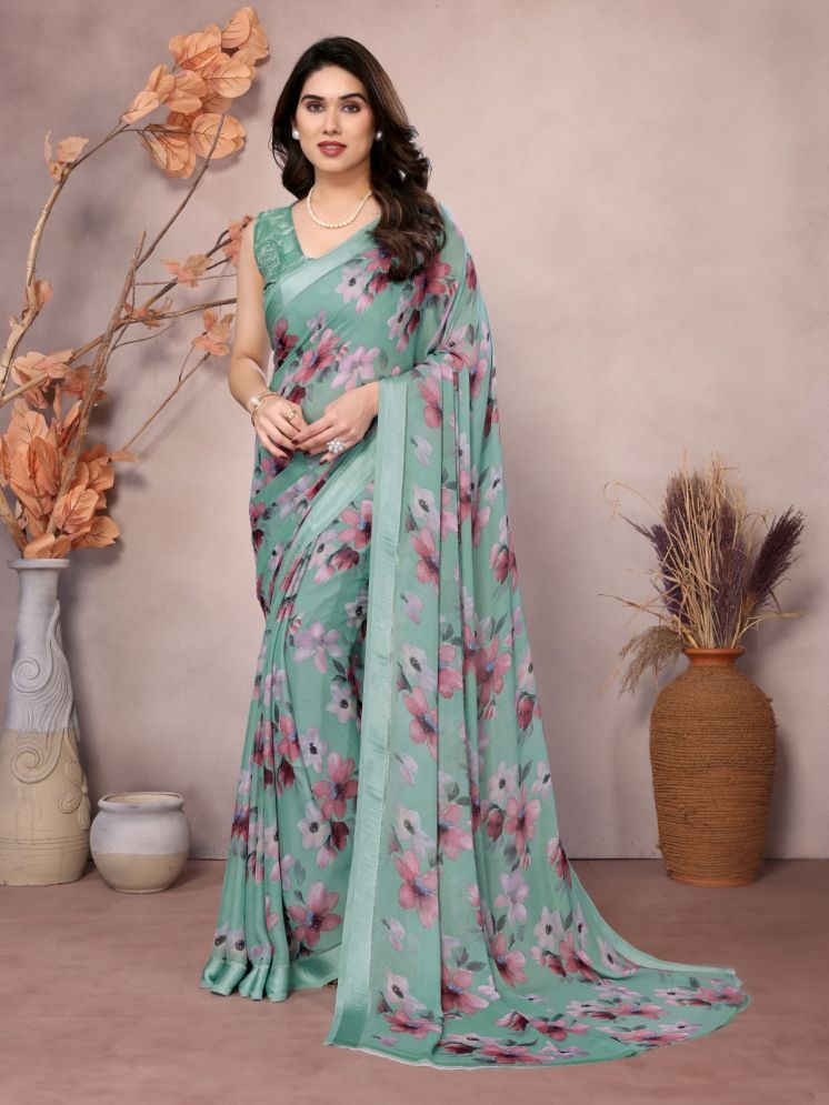     			DIKONA DESIGNER Pack of 1 Chiffon Printed Saree With Blouse Piece ( Teal )