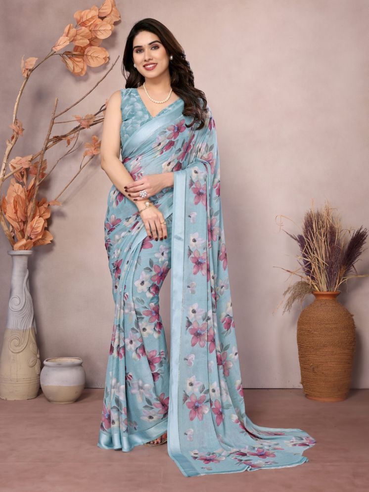     			DIKONA DESIGNER Pack of 1 Chiffon Printed Saree With Blouse Piece ( SkyBlue )