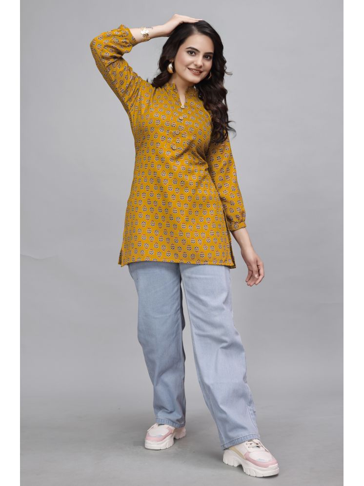     			Devakii Pack of 1 Cotton Blend Printed Straight Women's Kurti - ( Mustard )