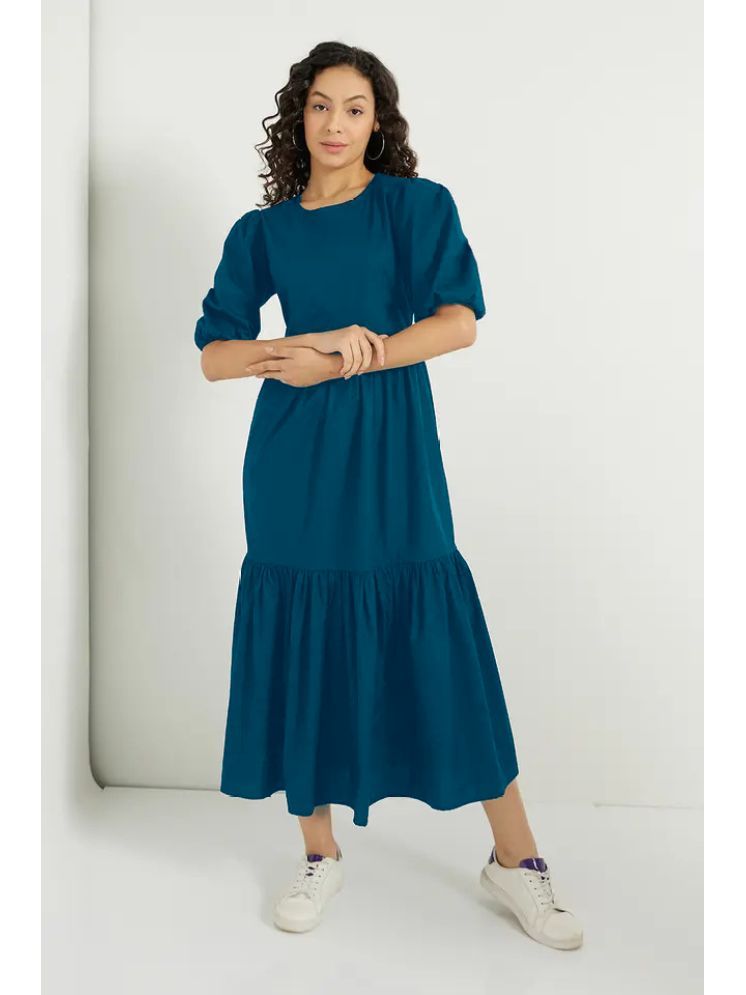     			Femvy Polyester Solid Ankle Length Women's Fit & Flare Dress - Blue ( Pack of 1 )