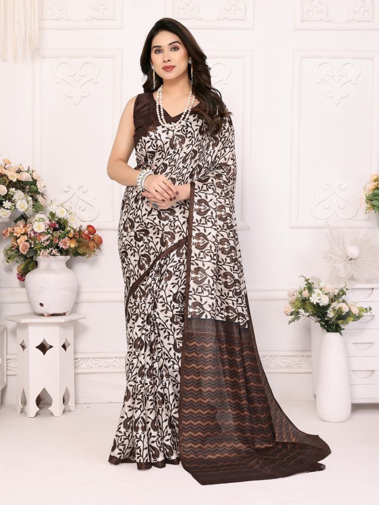     			Gazal Fashions Pack of 1 Cotton Silk Printed Saree With Blouse Piece ( Brown )