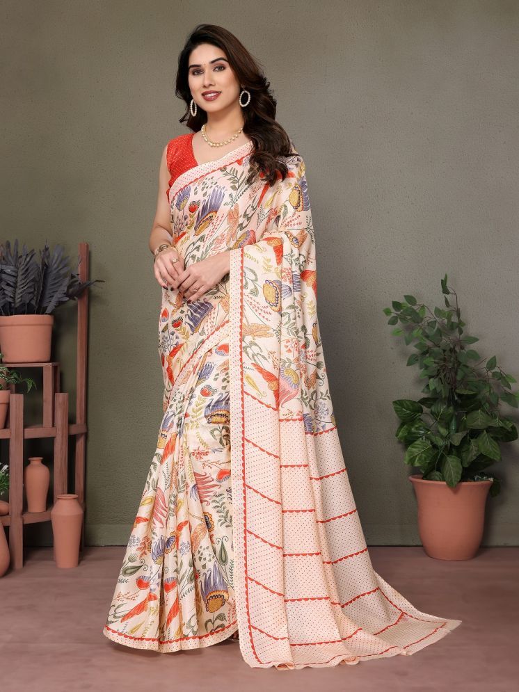     			Gazal Fashions Pack of 1 Cotton Silk Printed Saree With Blouse Piece ( Cream )