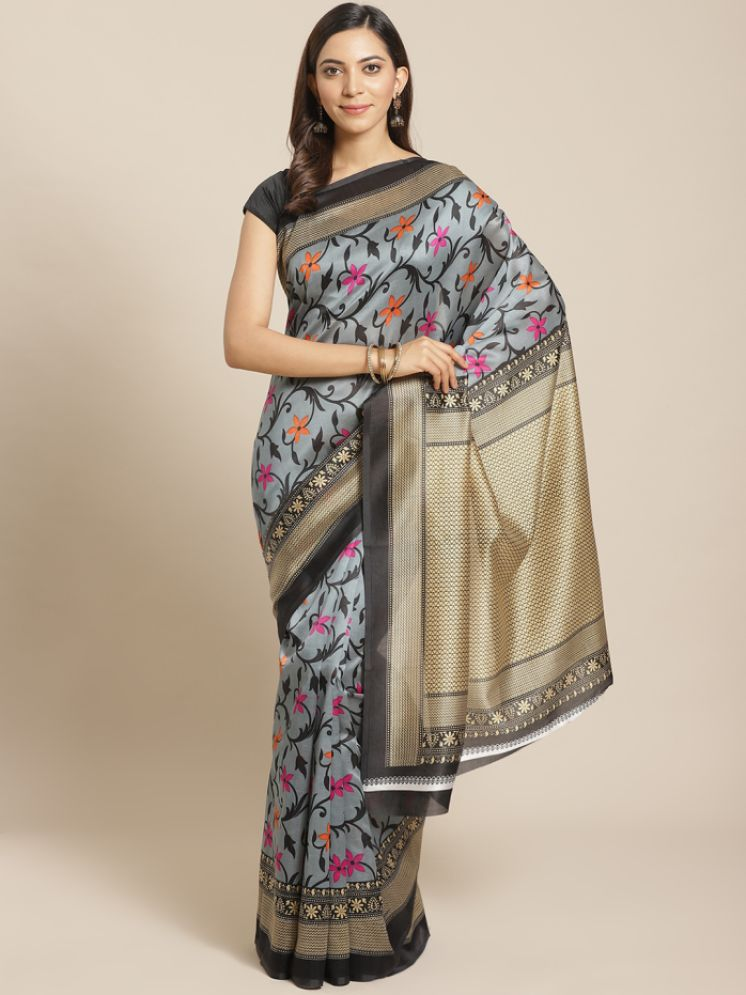     			Grubstaker Pack of 1 Art Silk Printed Saree With Blouse Piece ( Black )