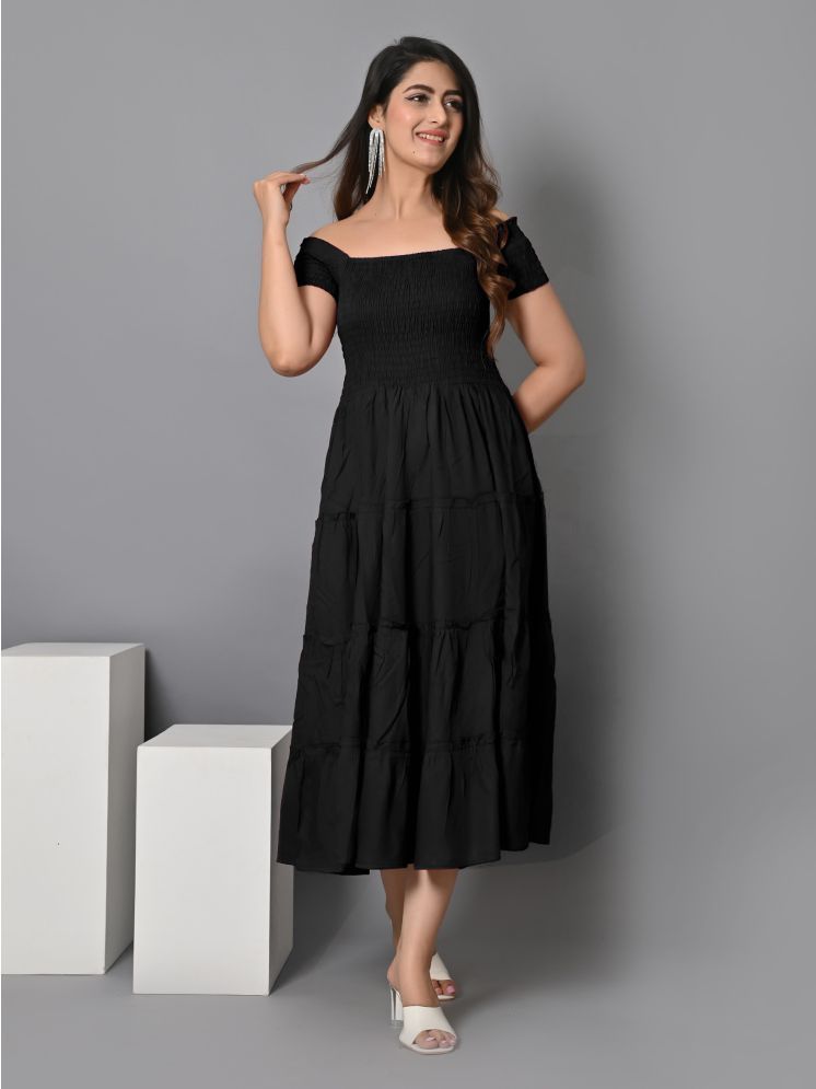     			JASH CREATION Polyester Solid Ankle Length Women's Fit & Flare Dress - Black ( Pack of 1 )