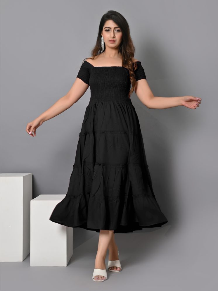     			JASH CREATION Polyester Solid Ankle Length Women's Fit & Flare Dress - Black ( Pack of 1 )