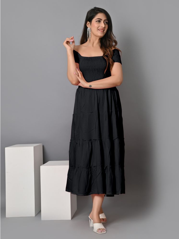     			JASH CREATION Polyester Solid Ankle Length Women's Fit & Flare Dress - Black ( Pack of 1 )