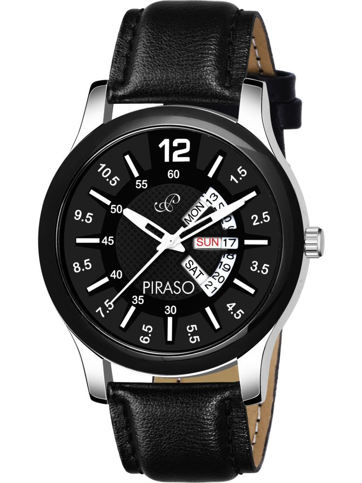     			PIRASO Black Leather Analog-Digital Men's Watch