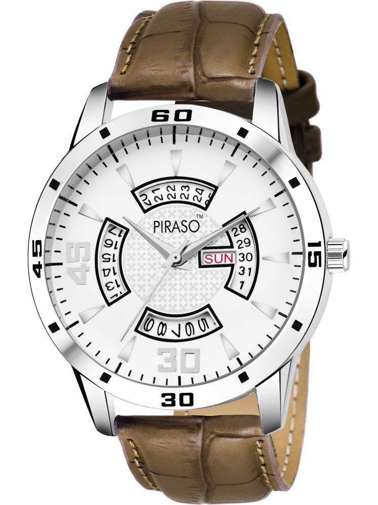     			PIRASO Brown Leather Analog Men's Watch