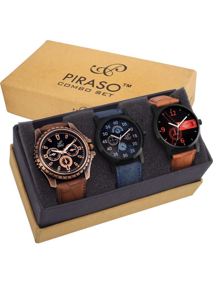     			PIRASO Brown PU Analog Men's Watch