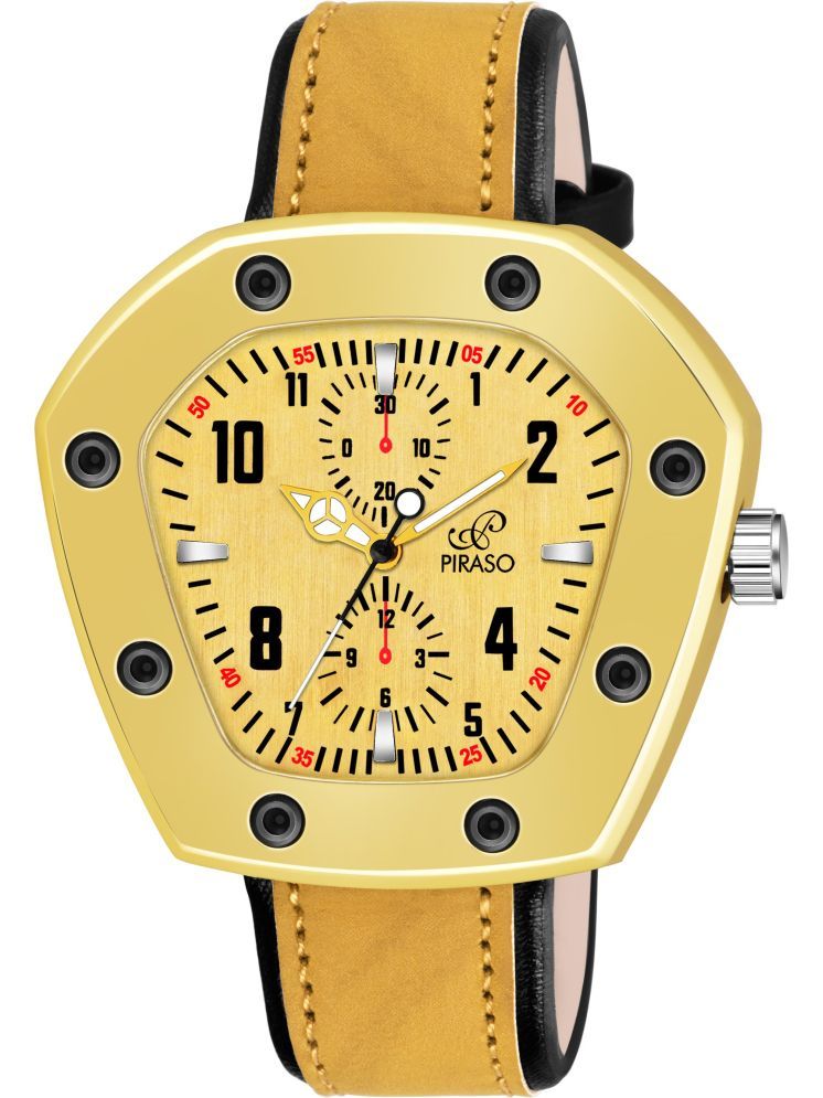     			PIRASO Gold Leather Analog Men's Watch