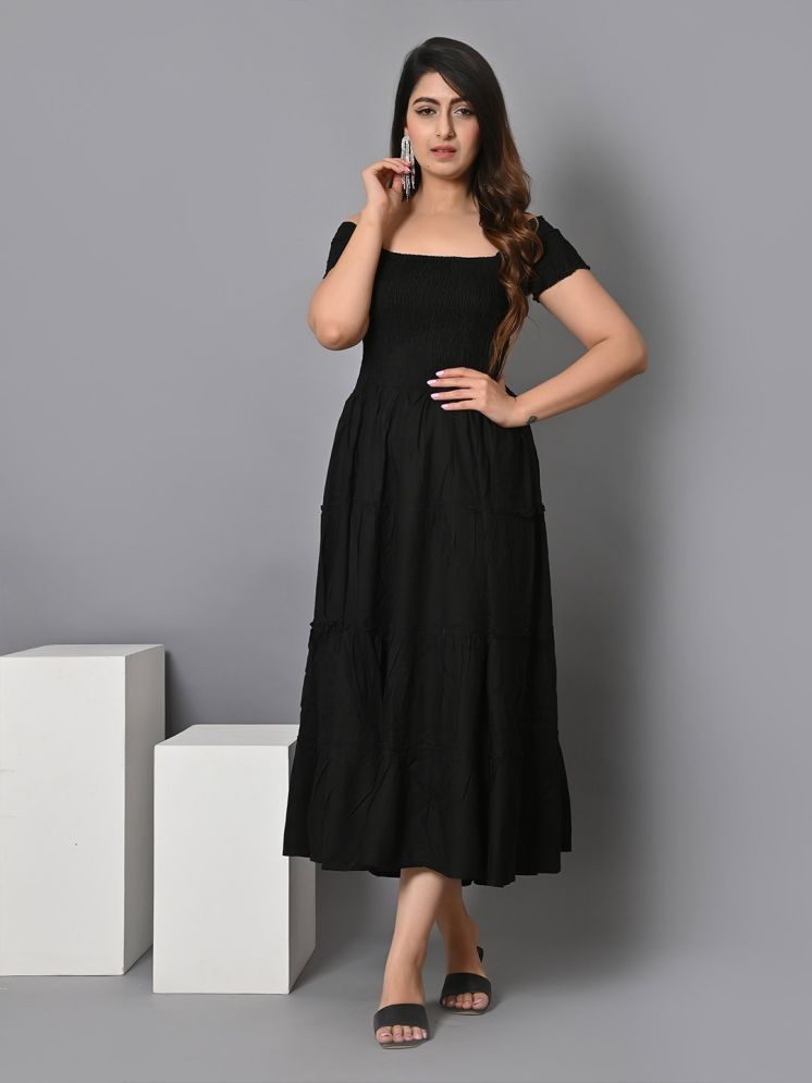     			RAIYANI FASHION Polyester Solid Ankle Length Women's Fit & Flare Dress - Black ( Pack of 1 )