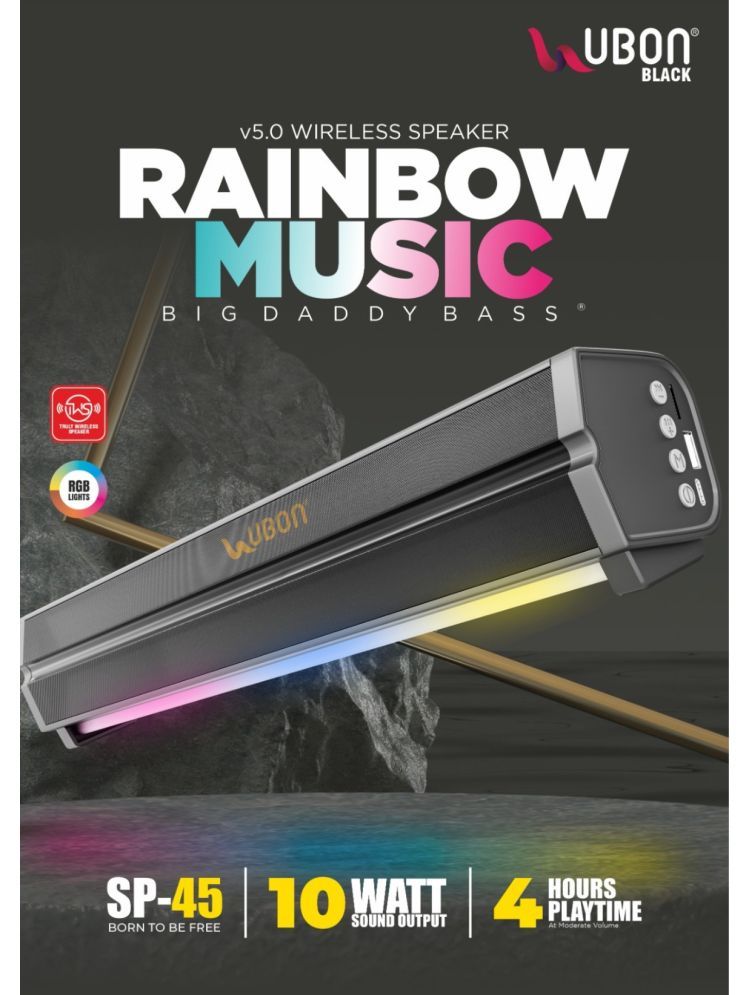     			UBON SP 45 RAINBOW MUSIC 10 W Bluetooth Speaker Bluetooth v5.0 with USB Playback Time 4 hrs Black