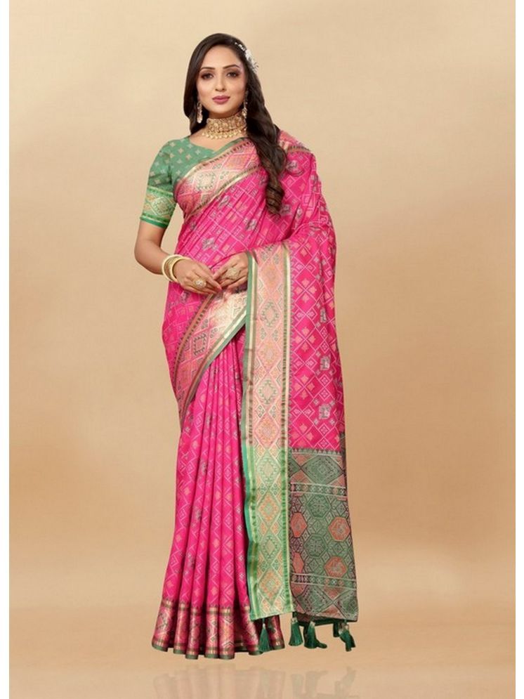     			Varni Fabrics Pack of 1 Silk Woven Saree With Blouse Piece ( Pink )