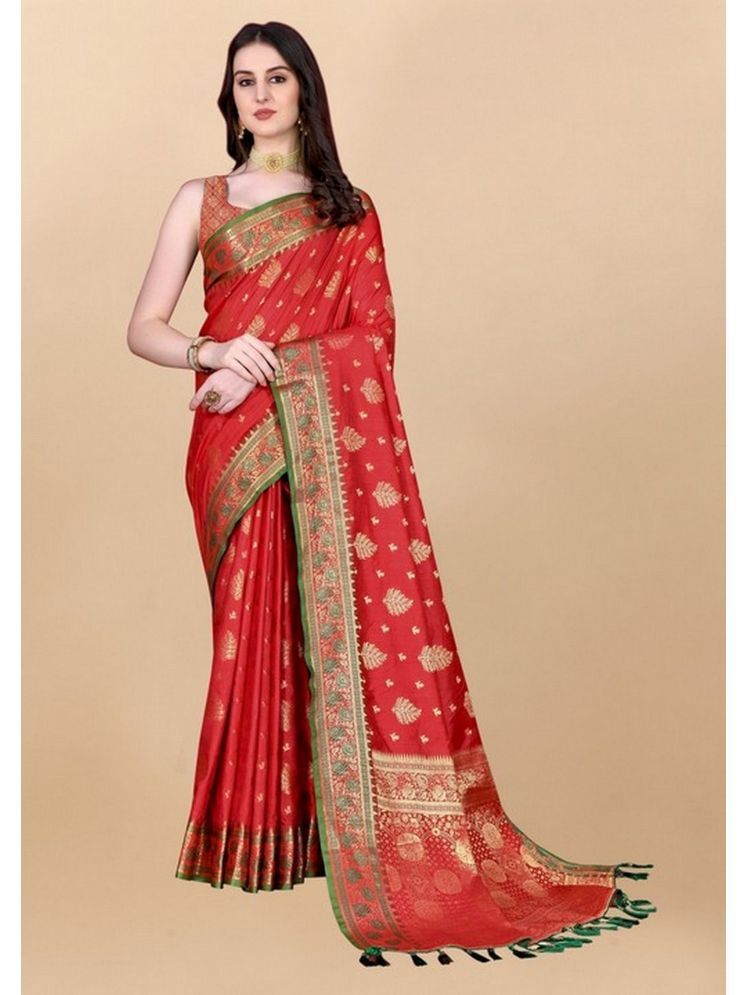     			Varni Fabrics Pack of 1 Silk Woven Saree With Blouse Piece ( Red )