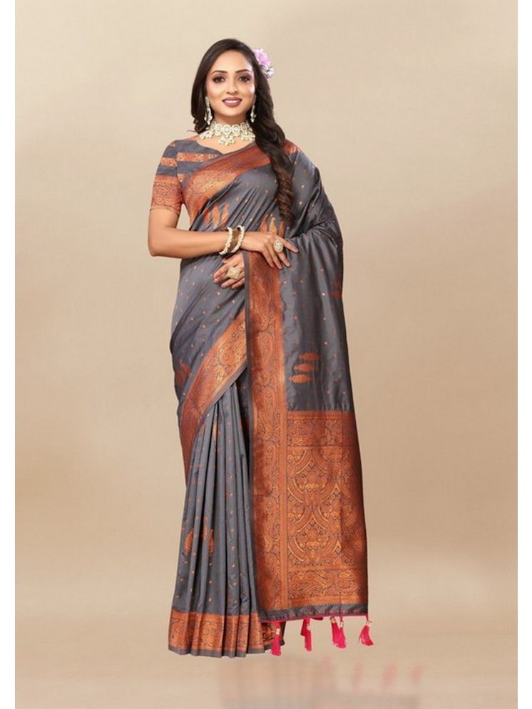     			Varni Fabrics Pack of 1 Silk Woven Saree With Blouse Piece ( Grey )