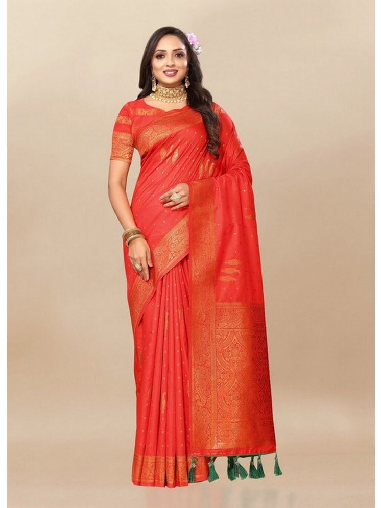     			Varni Fabrics Pack of 1 Silk Woven Saree With Blouse Piece ( Red )