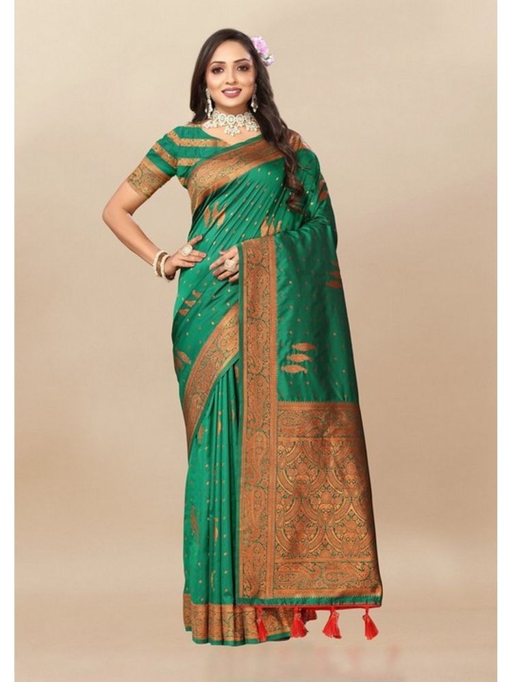     			Varni Fabrics Pack of 1 Silk Woven Saree With Blouse Piece ( Green )