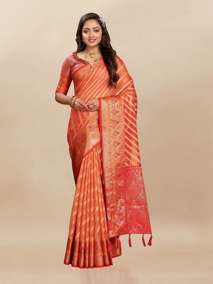     			Varni Fabrics Pack of 1 Silk Woven Saree With Blouse Piece ( Orange )