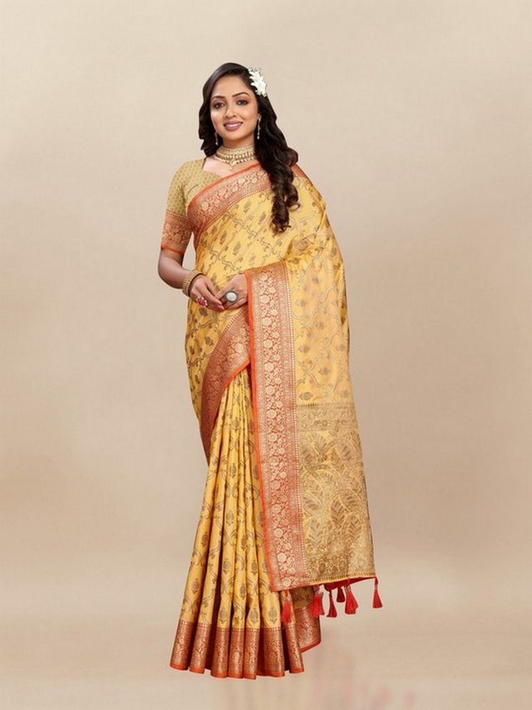     			Varni Fabrics Pack of 1 Silk Woven Saree With Blouse Piece ( Yellow )