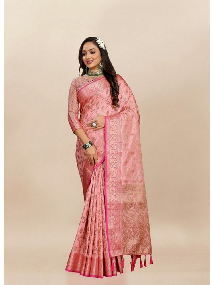     			Varni Fabrics Pack of 1 Silk Woven Saree With Blouse Piece ( Pink )