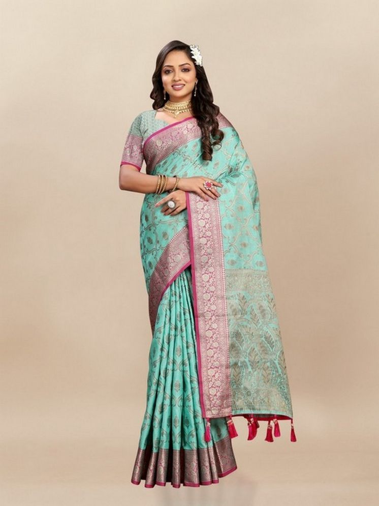     			Varni Fabrics Pack of 1 Silk Woven Saree With Blouse Piece ( Light Blue )