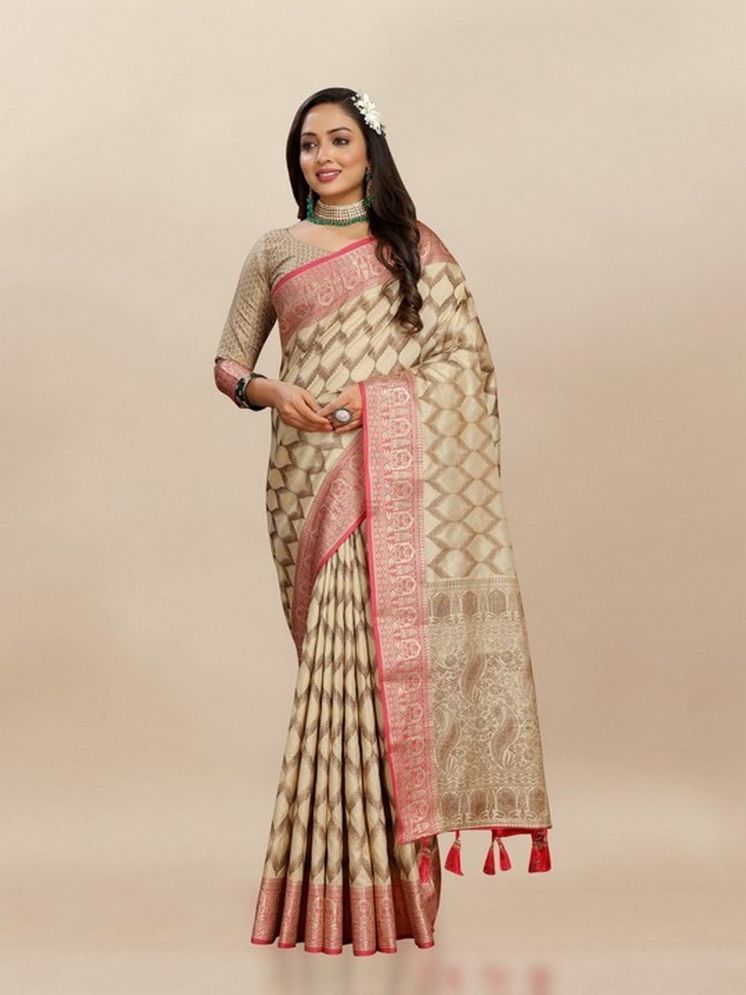     			Varni Fabrics Pack of 1 Silk Woven Saree With Blouse Piece ( Cream )