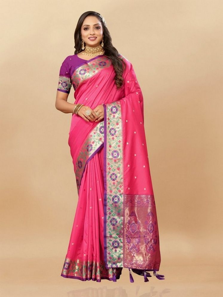     			Varni Fabrics Pack of 1 Silk Woven Saree With Blouse Piece ( Pink )