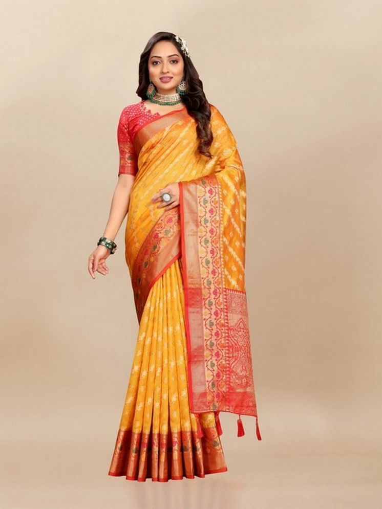     			Varni Fabrics Pack of 1 Silk Woven Saree With Blouse Piece ( Yellow )