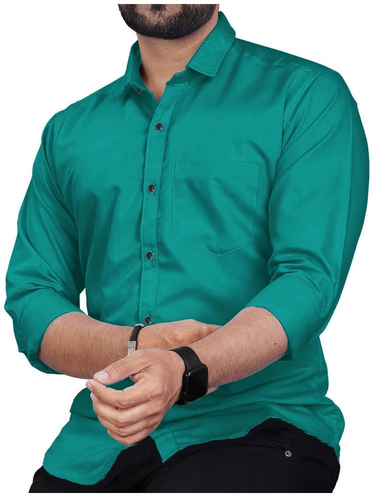     			Vida Loca Cotton Blend Slim Fit Solids Full Sleeves Men's Casual Shirt - Turquoise  ( Pack of 1 )