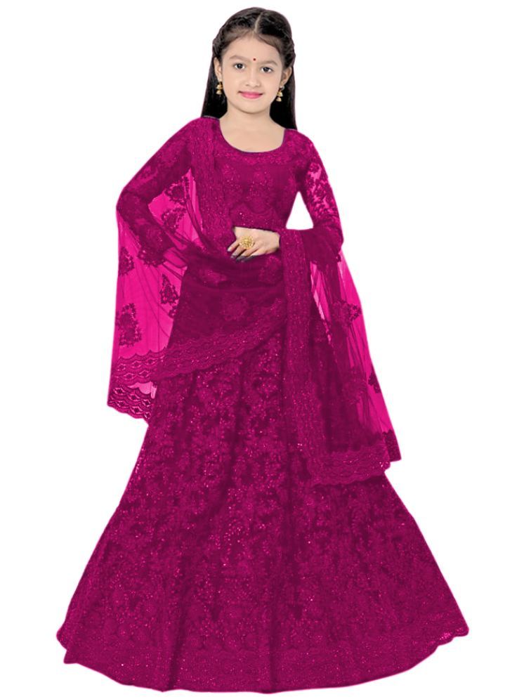     			piludi Net Lehenga Choli Set For Girls ( Pack of 1 , Purple )