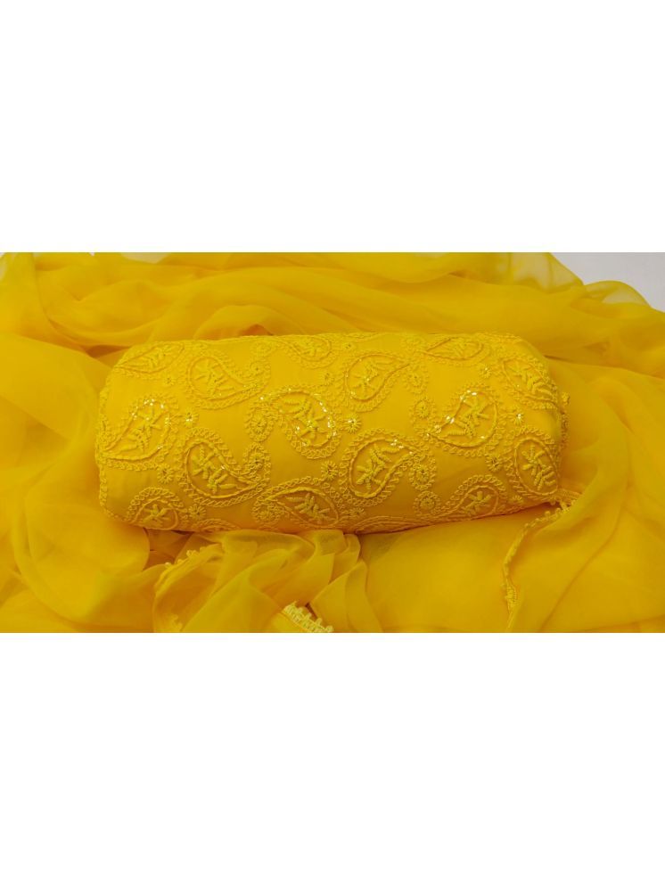     			ALSHOP Unstitched Georgette Embroidered Dress Material - Yellow ( Pack of 1 )